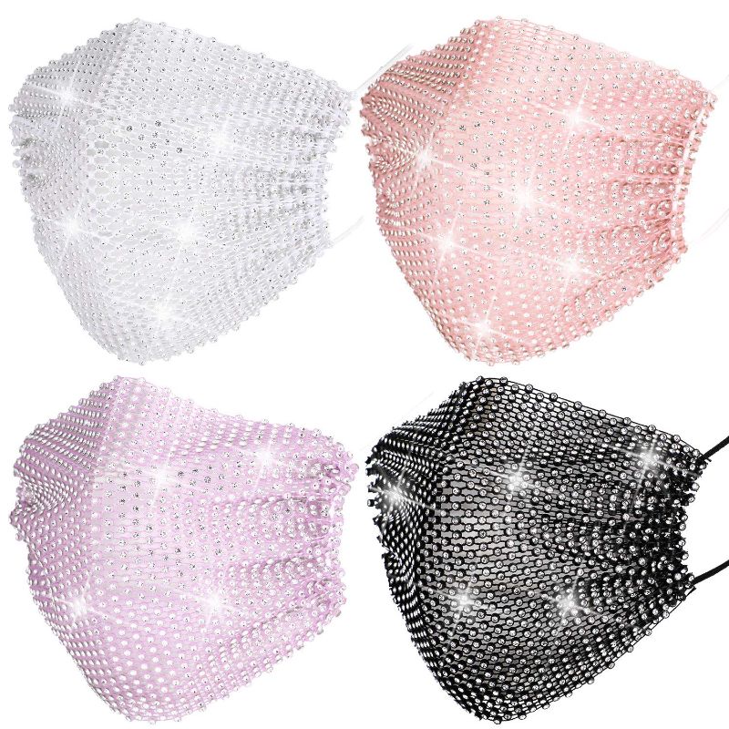 Photo 1 of 4 Pieces Rhinestone Mesh Face Cover Crystal 