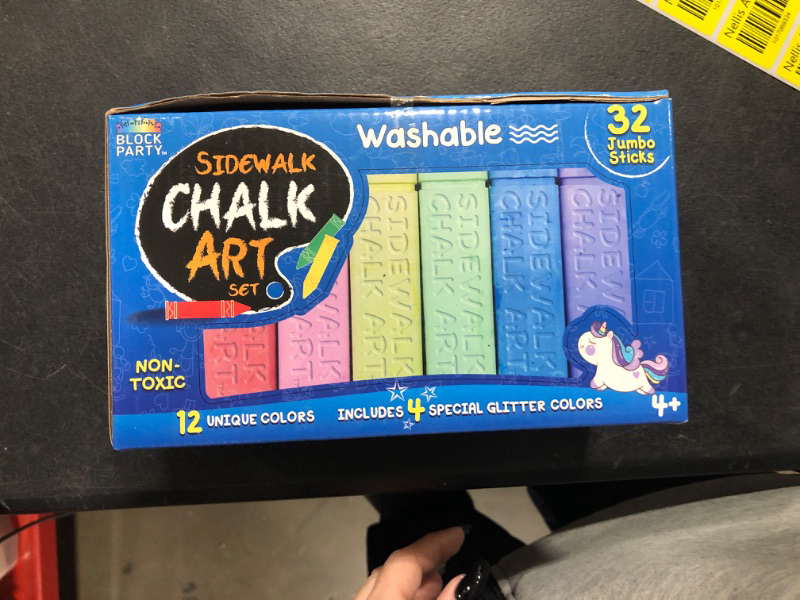 Photo 2 of Block Party Sidewalk Chalk 32-Piece Art Set - BIG BOLD Colors Includes 4 Glitter Chalk That Sparkle, Square Non-Roll Kids Chalk, Washable