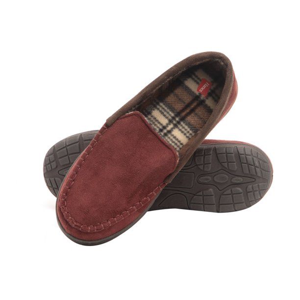 Photo 1 of [Size XL 11-12] Hanes Men's Moccasin Slipper House Shoe With Indoor Outdoor Memory Foam Sole Fresh IQ Odor Protection- Burgandy