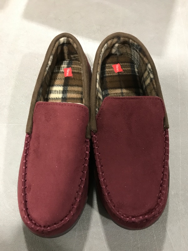 Photo 2 of [Size XL 11-12] Hanes Men's Moccasin Slipper House Shoe With Indoor Outdoor Memory Foam Sole Fresh IQ Odor Protection- Burgandy