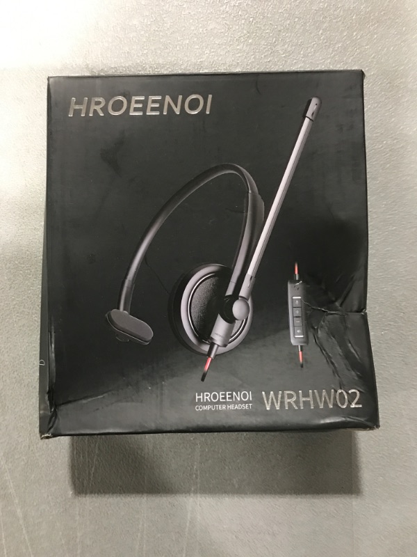 Photo 2 of HROEENOI USB Headset, PC Headset with Noise Cancelling Microphone for Laptop, Wired in-Line Controls Headphones with Volume & Mic Mute for Zoom, Skype, Office, Call Center, Home