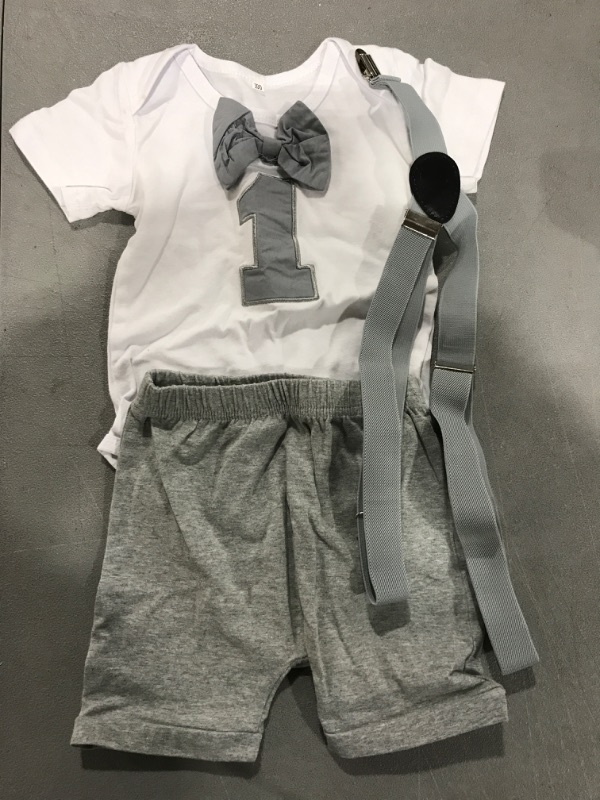 Photo 2 of [Size 9-12mo] Short Sleeve Bow Tie Romper Shorts Pants Set Suspenders Dress