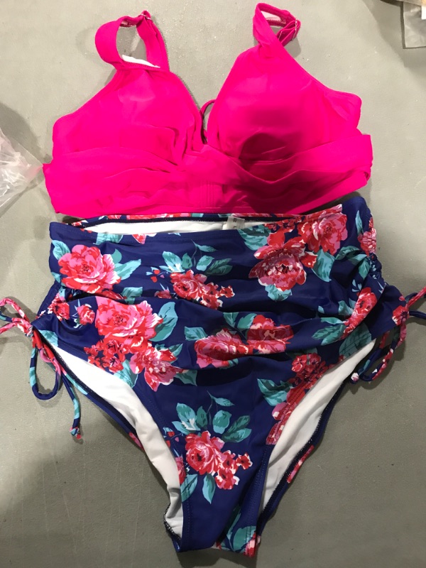 Photo 1 of [Size L]  Push Up Bikini Set Summer Slim Flower Print High Waist Swimming Suits