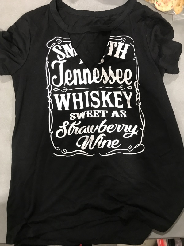 Photo 2 of [Size S] Smooth As Tennessee Whiskey & Sweet As Strawberry Wine Shirts Hollow Out V Neck T-Shirt Womens Keyhole Neck Country Tops
