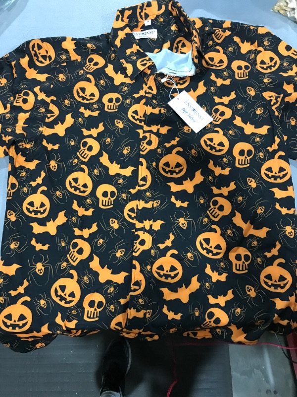 Photo 2 of [Size M] ENVMENST Halloween Button Up Shirt for Men Fun Pumpkins Printed Casual Short Sleeve Hawaiian Aloha Shirts
