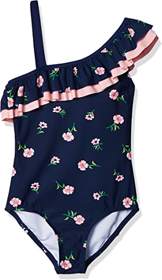 Photo 1 of [Size 6] Kanu Surf Girls' Morgan Floral Ruffle 1-Shoulder 1-Piece Swimsuit- Navy