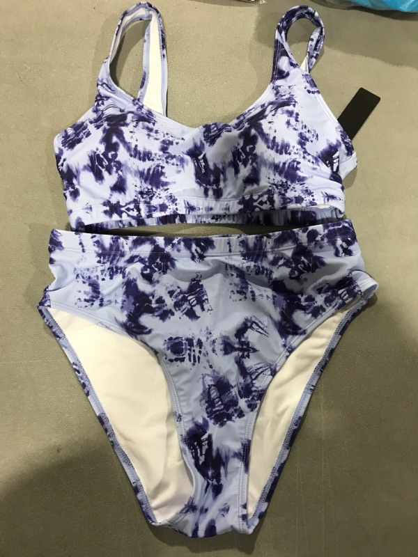 Photo 2 of [Size L] Womens Bikinis Tie Sexy High Waisted Tie Dye Full Coverage Swimsuit Blue