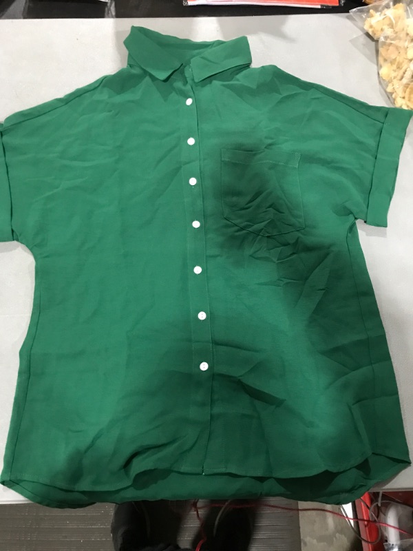 Photo 1 of [Size S] Ladies Button up TShirt- Dark Green