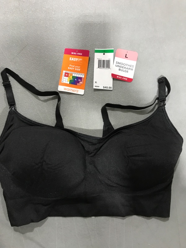 Photo 2 of [Size L] Warner's Women's Easy Does It Dig-Free Band with Seamless Stretch Wireless Lightly Lined Convertible Comfort Bra Rm0911a -Rich Black