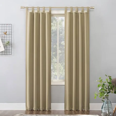 Photo 1 of [2 Panel] Tab Top Curtains- Beige- Size Unknown
