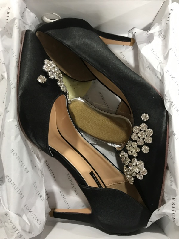 Photo 1 of [Size 8.5] Enijunor Satin High Heels with Crystal Embellishments- Black