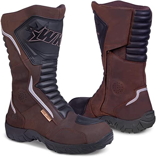 Photo 1 of [Size 11] Work Boots For Men - Combat Tactical Mens Boots - Biker Boots for Touring, Sports - Full Leather Protections Slip Resistant - Brown