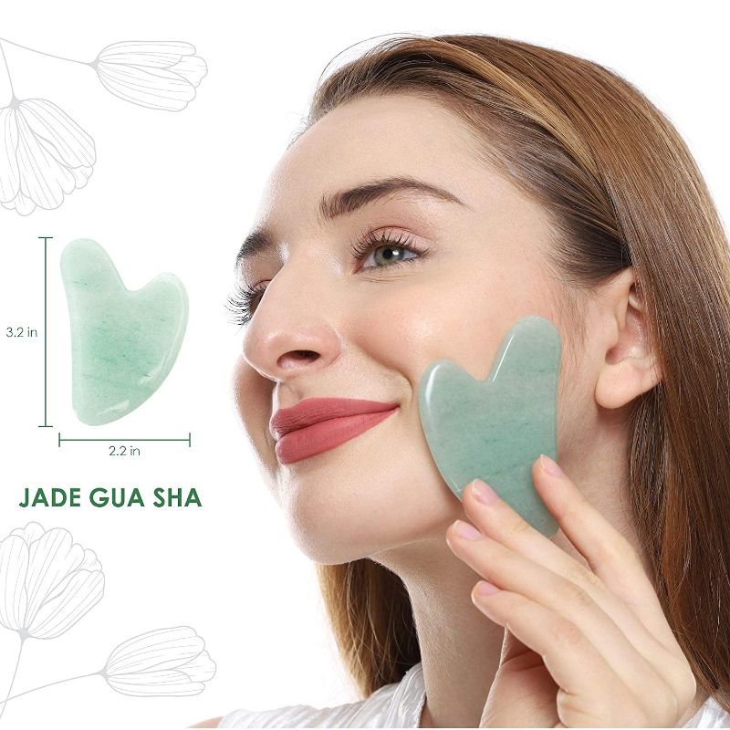 Photo 1 of  Premium 2-in-1 Jade & Rose Quartz Gua Sha Set - Lymphatic Drainage Scraping Massage Stone - Guasha Tool For Face - Facial Tools Sculpting Pack 