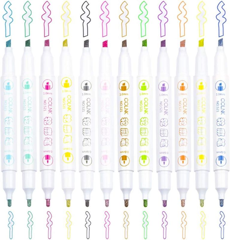 Photo 1 of Dual Tip Double Line Metallic Ink Self-outline Marker Set, Paint Pen Bullet Journal Pens Colored Permanent Marker Pens for Kids, Amateurs Professionals DIY Illustration Coloring Sketching Card Make