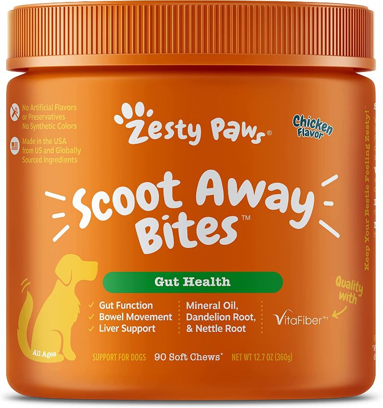 Photo 2 of Zesty Paws Scoot Away Soft Chews for Dogs - with Bromelain, Vita Fiber & Dandelion Root for Digestive Support Against Scoots for Gut Health & Support for Normal Bowel Movement - 90 Soft Chews 
BB 03/2023