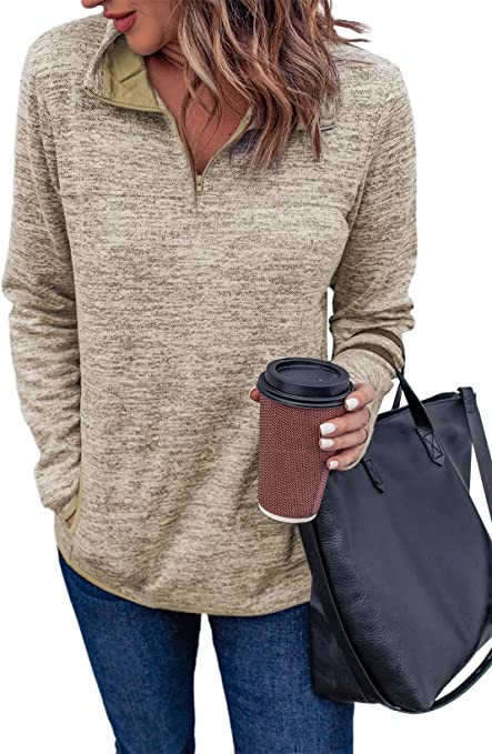 Photo 1 of Aleumdr Women Casual Long Sleeve 1/4 Zipper Color Block Sweatshirts Stand Collar Pullover Tunic Tops with Pockets M 
