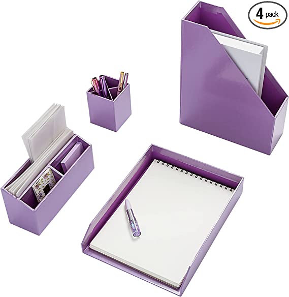 Photo 1 of BOLDFOX Office Supplies Purple Desk Organizers and Accessories Cute Desktop Organizer Set for Women and Girls 