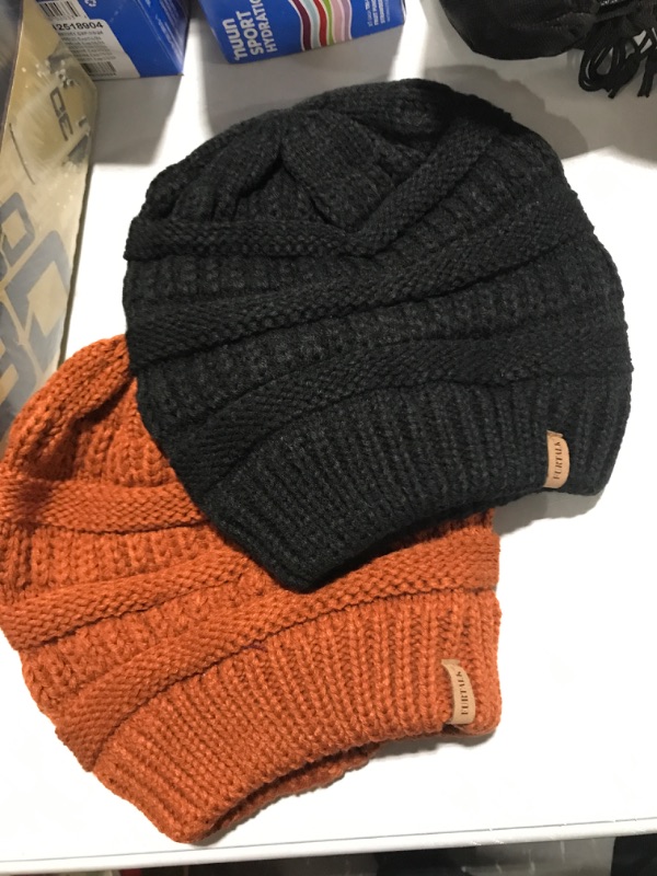 Photo 2 of 2 PACK FURTALK Knit Beanie Hats for Women Men Fleece Lined Ski Skull Cap Slouchy Winter Hat