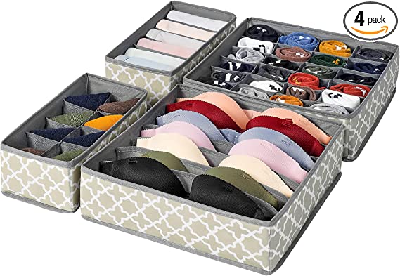 Photo 1 of ? 4 Pack Foldable Cloth Storage Box Underwear Drawer Organizers Desk Closet Organizer and For Underwear, Bra, Socks (Light Green) 