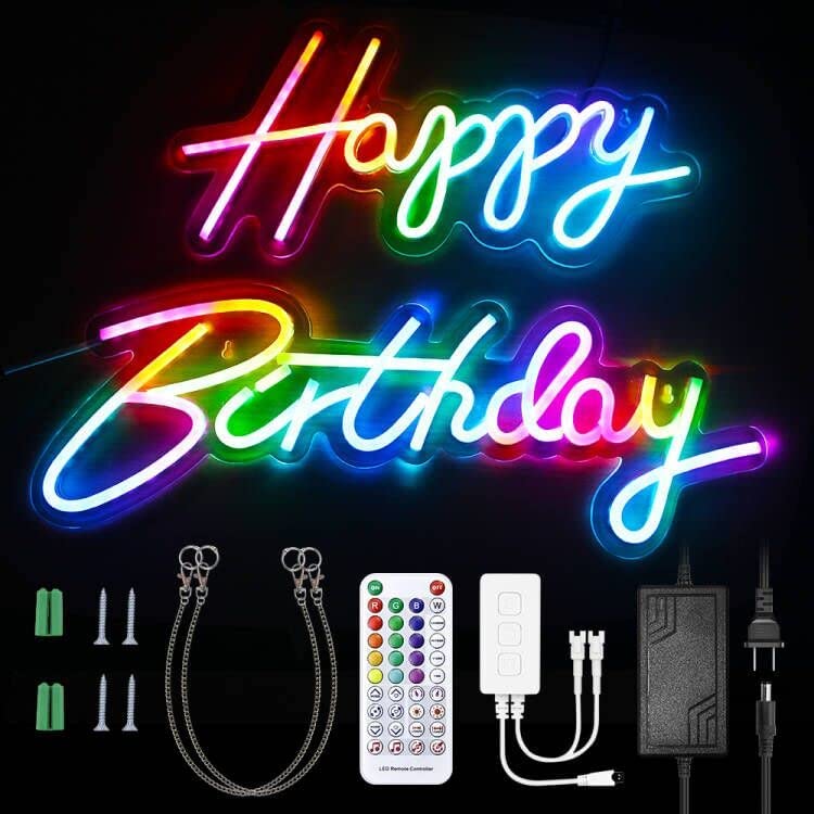 Photo 1 of 
Click image to open expanded view


Aclorol Happy Birthday Neon Sign Dream Color LED Neon Light Signs for Bedroom Happy Birthday Lights Up Sign Aesthetic Multi-Color with LED Controller for Party Wall Decor Backdrop 5V Power Supply