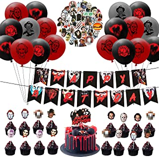 Photo 1 of 101P Halloween Horror Movie Classic Character Decorations Party Favors Include Horror Character Banner Balloon Stickers Birthday Cup Cake Topper for Boy Girls Adult Birthday Party Kits or Horror Theme
