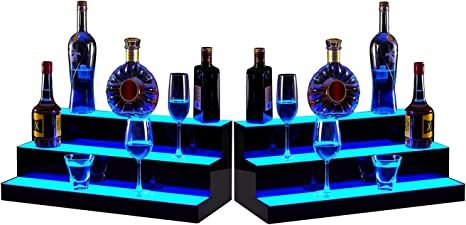 Photo 1 of 2 Pack LED Lighted Liquor Bottle Display Shelf,24-inch LED Bar Shelves for Liquor, 3-Step Lighted Liquor Bottle Shelf for Home/Commercial Bar, Acrylic Lighted Bottle Display with Remote & App Control