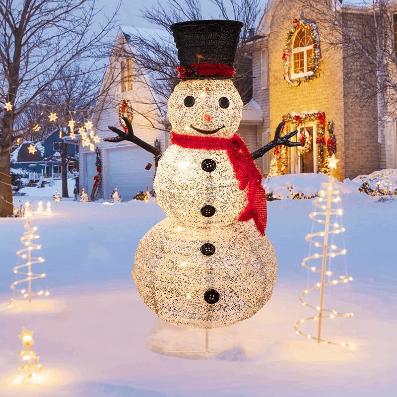 Photo 1 of 4FT Christmas Lighted Snowman Outdoor Decorations - Light up Snowman Built in 90" C7 String Lights Pop up Yard Decoration Foldable Collapsible Snowman for Xmas Holiday Indoor Backyard Party
