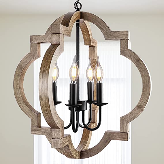 Photo 1 of 4-Light Farmhouse Chandeliers Ceiling Light ,Wood Handmande Farmhouse ORB Chandelier Light Fixtures with Adjustable Hanging Chain for Foyer,Dining Room, Kitchen,Hallway Hanging Pendant Light
