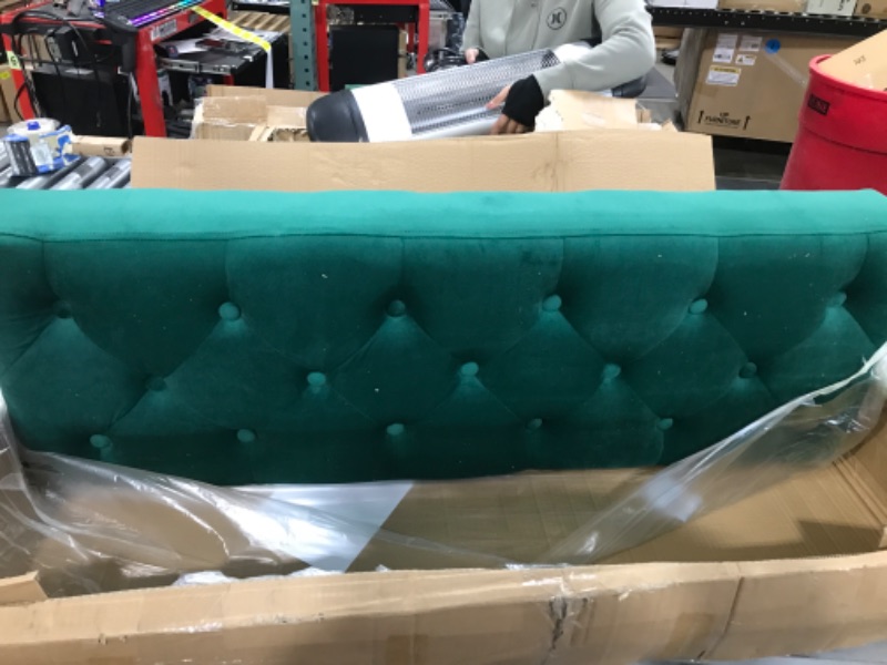 Photo 3 of 42" End of Bed Bench Velvet Tufted Entryway Bench, Bench for Bedroom End of Bed,Velvet Button Settee Upholstered Bedroom Bench,Tufted Bench Footstool with Golden Legs for Living Room Entryway-Green
