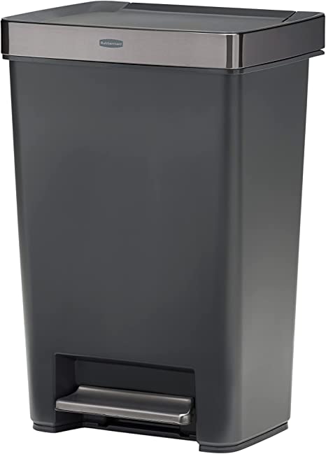 Photo 1 of Rubbermaid Premier Series III Step-On Trash Can for Home and Kitchen, with Stainless Steel Rim, 12.4 Gallon, Charcoal
