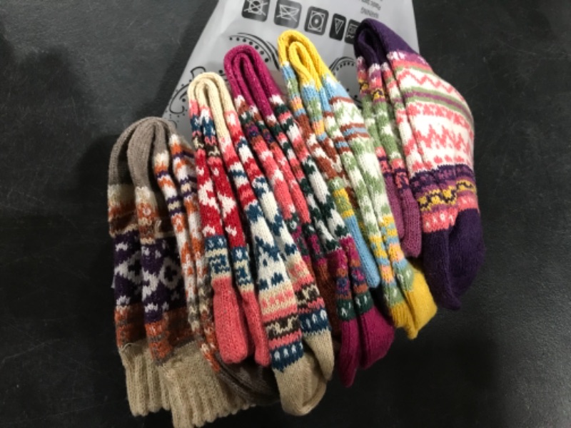 Photo 2 of YOMORES Women Socks 5 Pack Vintage Style Cotton Knitting Wool Warm Winter Fall Crew Socks (C2)