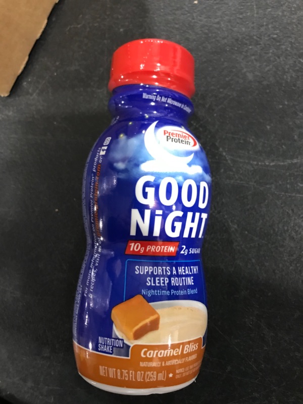 Photo 1 of Premier Protein Good Night Protein Shake, Caramel Bliss, 10g Protein, 2g Sugar, 12 Vitamins & Minerals, Nighttime Protein Blend, Magnesium, Zinc, 8.75 fl oz, 12 Pack

