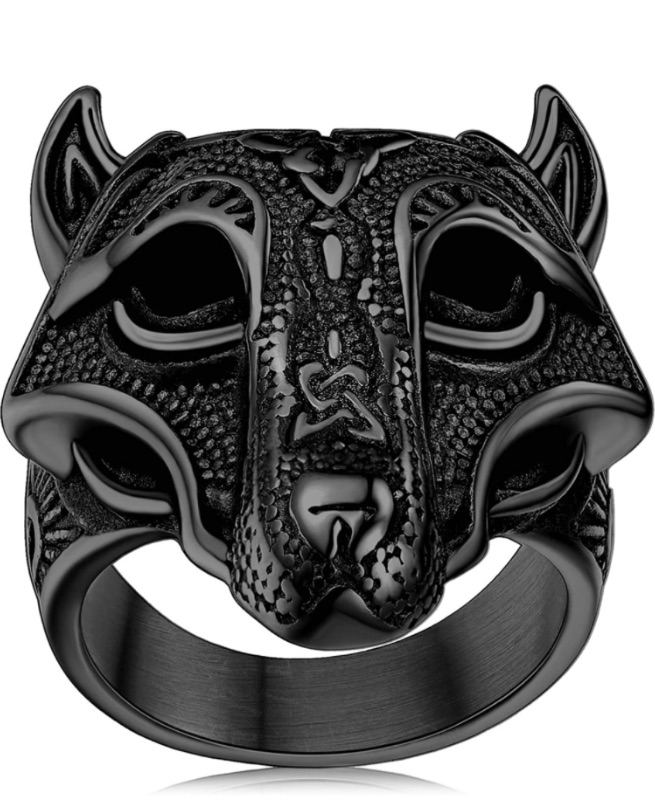 Photo 1 of FaithHeart Norse Viking Jewelry Mens Stainless Steel Vikings Thor's Hammer/Wolf Head Ring Valknut Warrior's Gothic Jewelry-Personalized Engrave MAYBE A SIZE 12