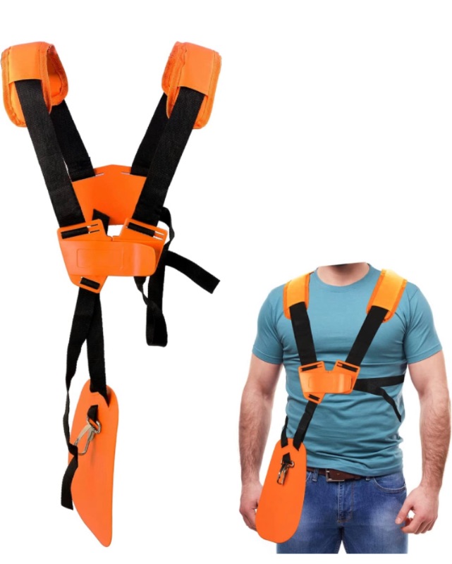 Photo 1 of YOUSHARES Trimmer Shoulder Strap Double Breasted - Mower Trimmer Harness Strap with Durable Nylon Belt Adjustable for Brush Cutter or Gardenning (for STIHL FS, KM Series String Trimmer), Orange
