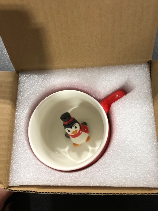 Photo 2 of ZaH 3D Mug Animal Inside Cup Cartoon Ceramics Figurine Teacup for Boys Girls Kids Women Men Coffee Mug, Penguin