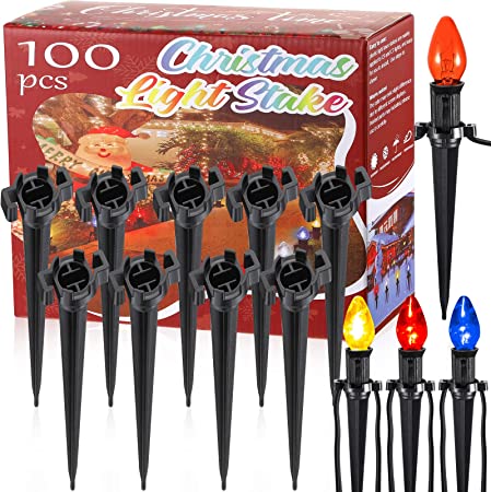 Photo 1 of 4.5 Inch Christmas Light Stakes Plastic Yard Stakes for C7 C9 Outdoor Universal Lawn Stakes Replacement Holiday Lights Stakes for Christmas Lights Holders on Yards Pathways(Black, 100 Pcs)
