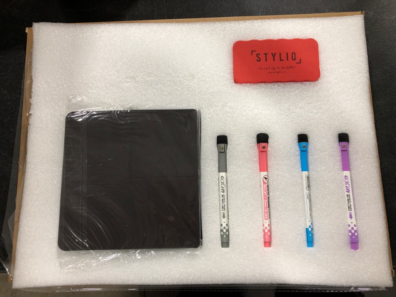 Photo 2 of STYLIO Magnetic Dry Erase White Board Set: Large & Small White Boards for Wall (mounting Tape incl) & Refrigerator. Bonus Fridge Magnet Organizer Pouch, Markers & Duster. Home, Office, Kids