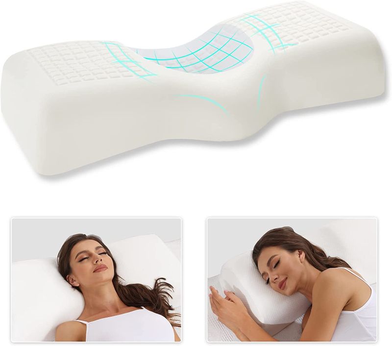 Photo 1 of SUCOME Patented Cervical Memory Foam Pillow for Neck Pain Relief,Contour Neck Support Pillows for Sleeping,Orthopedic Pillow for Neck and Shoulder Pain - for Side Sleeper,Back Sleeper,Two Pillowcases. 