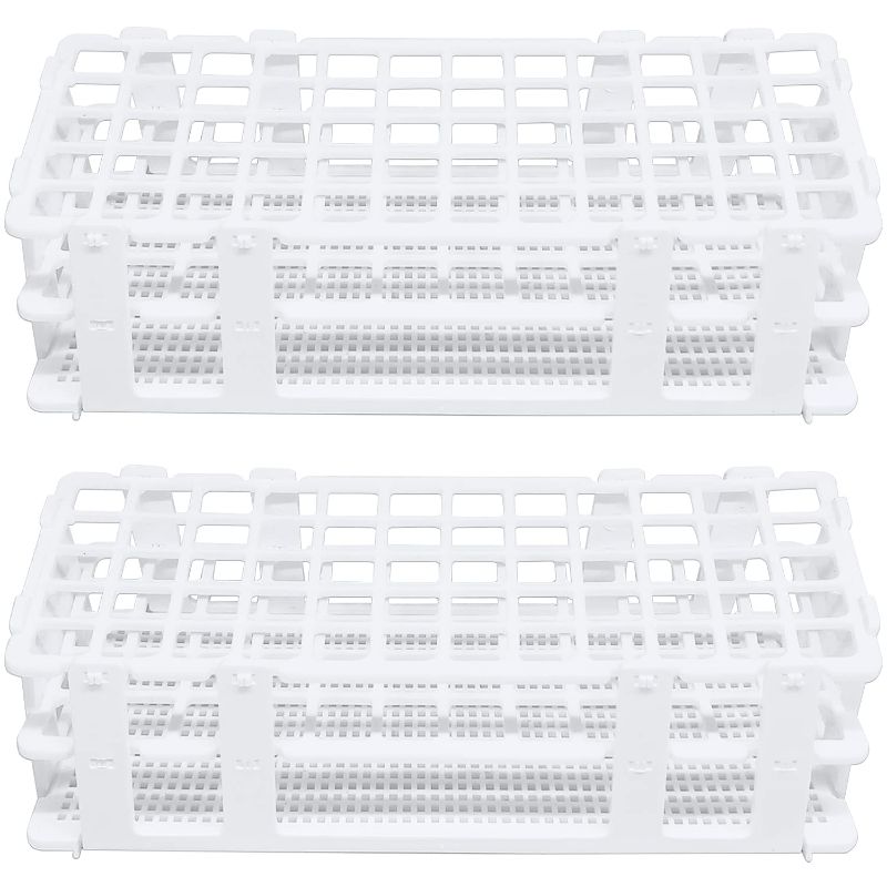 Photo 1 of 2 Pack 60 Holes Lab Test Tube Rack,16mm Test Tubes Holder,Detachable Lab Test Tube Rack for Scientific Experiments,Scientific Theme Party Decorations,White