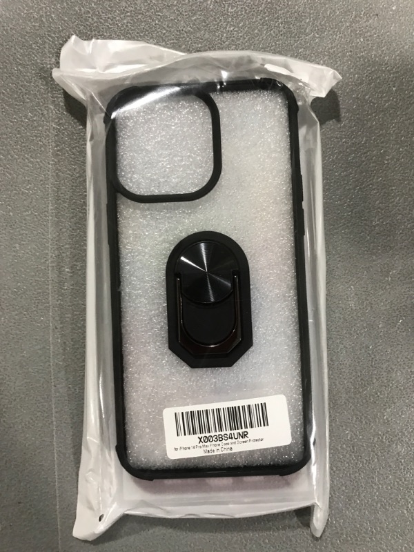 Photo 1 of  iPhone 14 Pro Max with Screen Protector Shockproof Clear iPhone 14 Pro Max Phone Case with Ring 360°Rotation Kickstand for Women Men-Black
