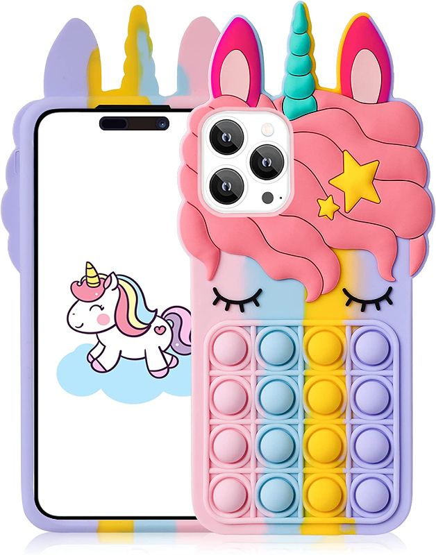 Photo 1 of iPhone 14 Pro Case Cartoon Kawaii Cute Fun Funny Silicone Unicorn Cases(for iPhone 14 Pro 6.1") 
