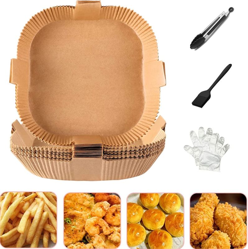 Photo 1 of 120pcs 9.4Inch Air Fryer Disposable Paper Liner, Square Parchment Cooking Non-Stick, Baking Roasting Food Grade Paper for Air Fryer, Microwave Oven, Frying Pan, Oil-proof, Water-proof 