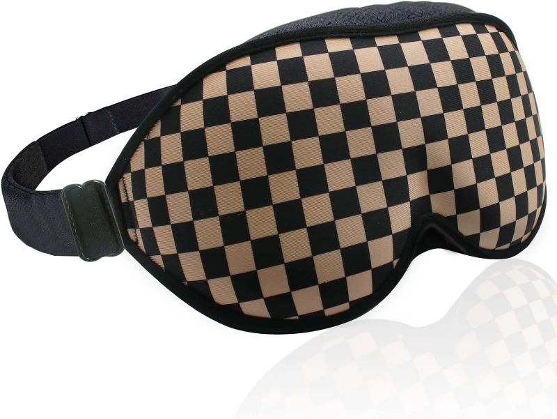 Photo 1 of 2023 Fashion Sleep Mask, Sleeping Mask for Women, Light Blocking 3D Contoured Blackout Eye Mask , Soft and Comfortable, Suitable for Travel/Yoga/Nap (Khaki Plaid) 