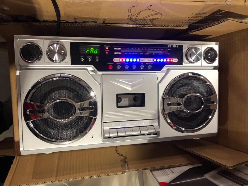 Photo 2 of **SEE NOTES**
Victrola 1980s Retro Bluetooth Boombox Classic 80s Style with Modern Technology, Silver