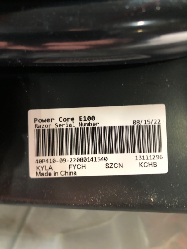 Photo 1 of **SEE NOTES**
Razor Power Core E100 Electric Scooter - 100w Hub Motor, 8" Air-filled Tire, Up to 11 mph and 60 min Ride Time, for Kids Ages 8+