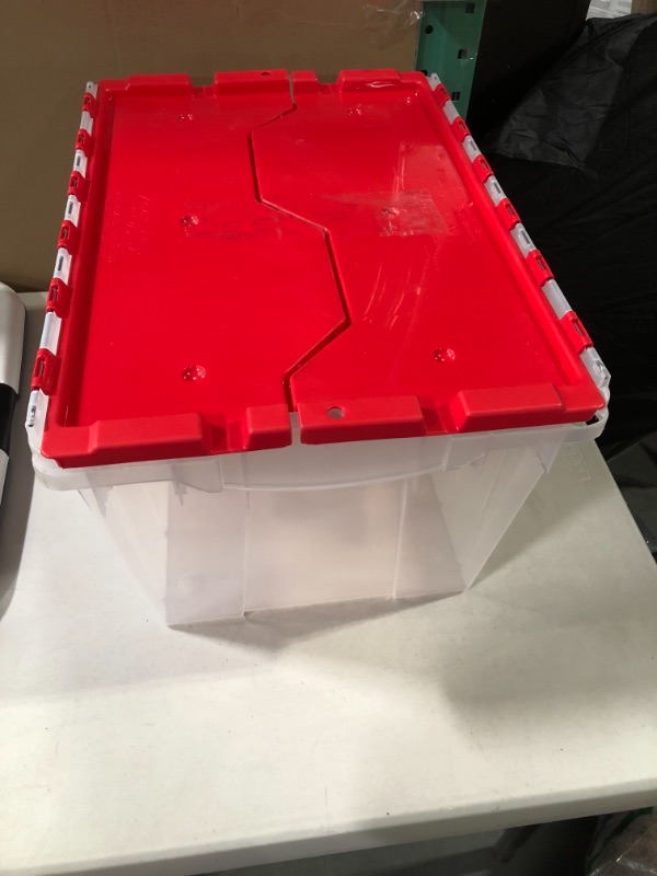 Photo 2 of 12-Gallon Plastic Stackable Storage Keepbox Tote Container with Attached Lid Clear/Red 