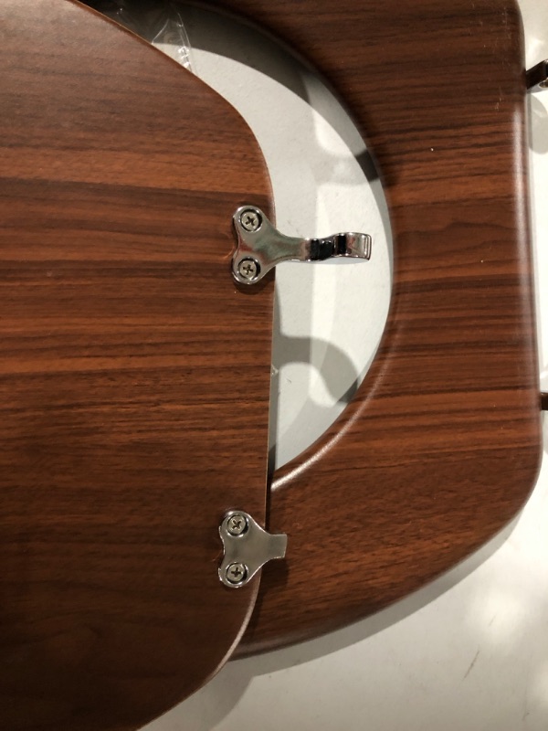 Photo 3 of **Damaged item**Elongated Wooden Effect Toilet Seat,Chrome Hinge Seat,19 Inch E Walnut