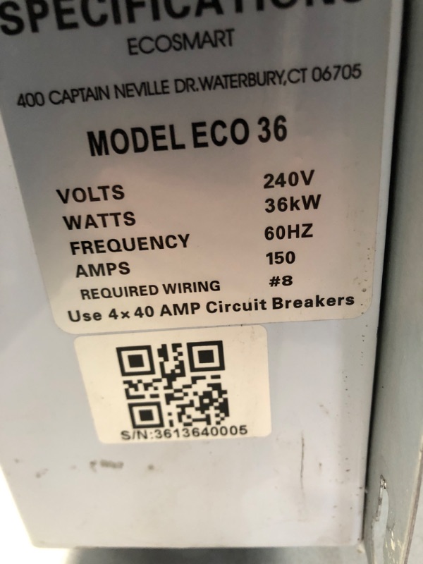 Photo 3 of **See Notes**Ecosmart ECO 36 36kw 240V Electric Tankless Water Heater & ECO 27 Tankless Water Heater