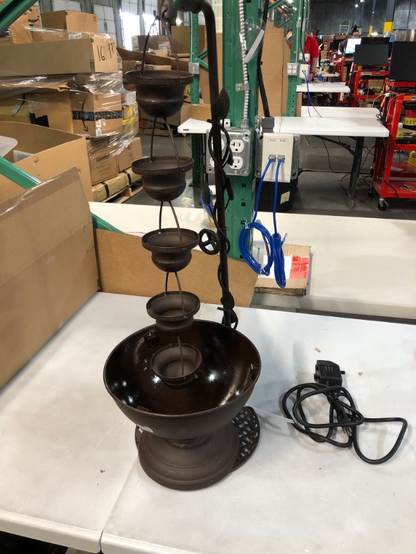 Photo 1 of Alpine Corporation 38" Tall Indoor/Outdoor Hanging 6-Cup Tiered Floor Water Fountain, Bronze 