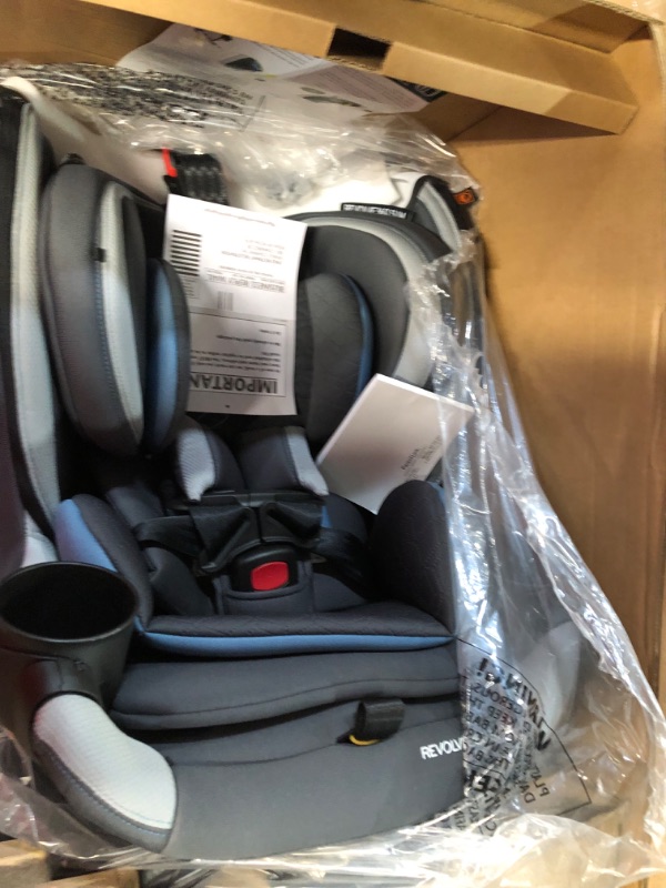 Photo 2 of Evenflo Revolve360 Slim 2-in-1 Rotational Car Seat with Quick Clean Cover (Stow Blue) Revolve Slim Quick Clean Cover Stow Blue